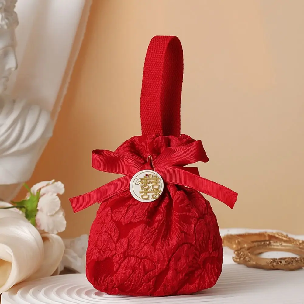 Bowknot Red Handbag New Year Drawstring Bag Korean Style Storage Bag Festive Sugar Bag Bucket Bag Jewerly Packing Bag