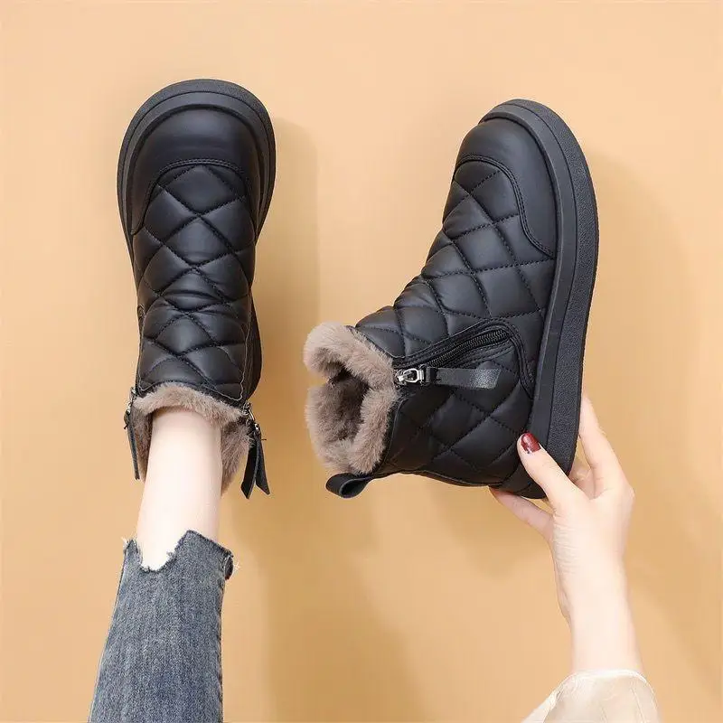 Fleece Lined High Top Snow Boots Women's Thick Bottom Anti-Slip Winter Fashion Casual Boots Warm Rubber Sole Booties