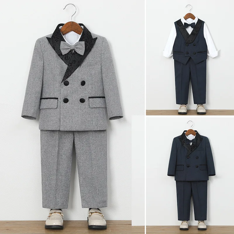 

Kids Birthday Suit Set British Style Flower Boy Wedding Pageant Tuxedo Elegant Formal Boys Piano Recital Outfit Age 2-8 Years