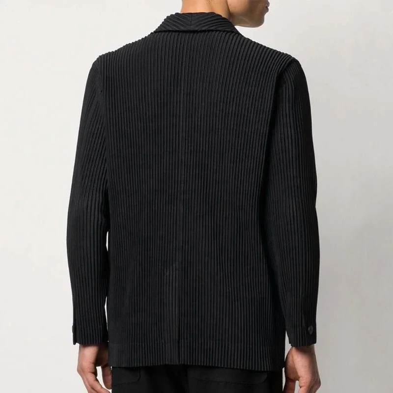 Miyake Pleated Men 2024 New Office Black Blazer Luxury High Fashion Suits Partially Lined Autumn Winter Coat