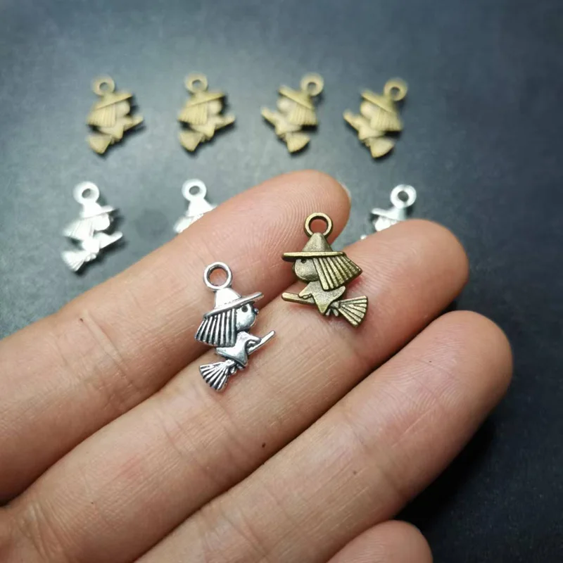 2 Color Cute Small Witch Charms For Jewelry Making DIY Vintage Handmade Witch Pendant Charms Wholesale 30pcs/lot 11*13mm