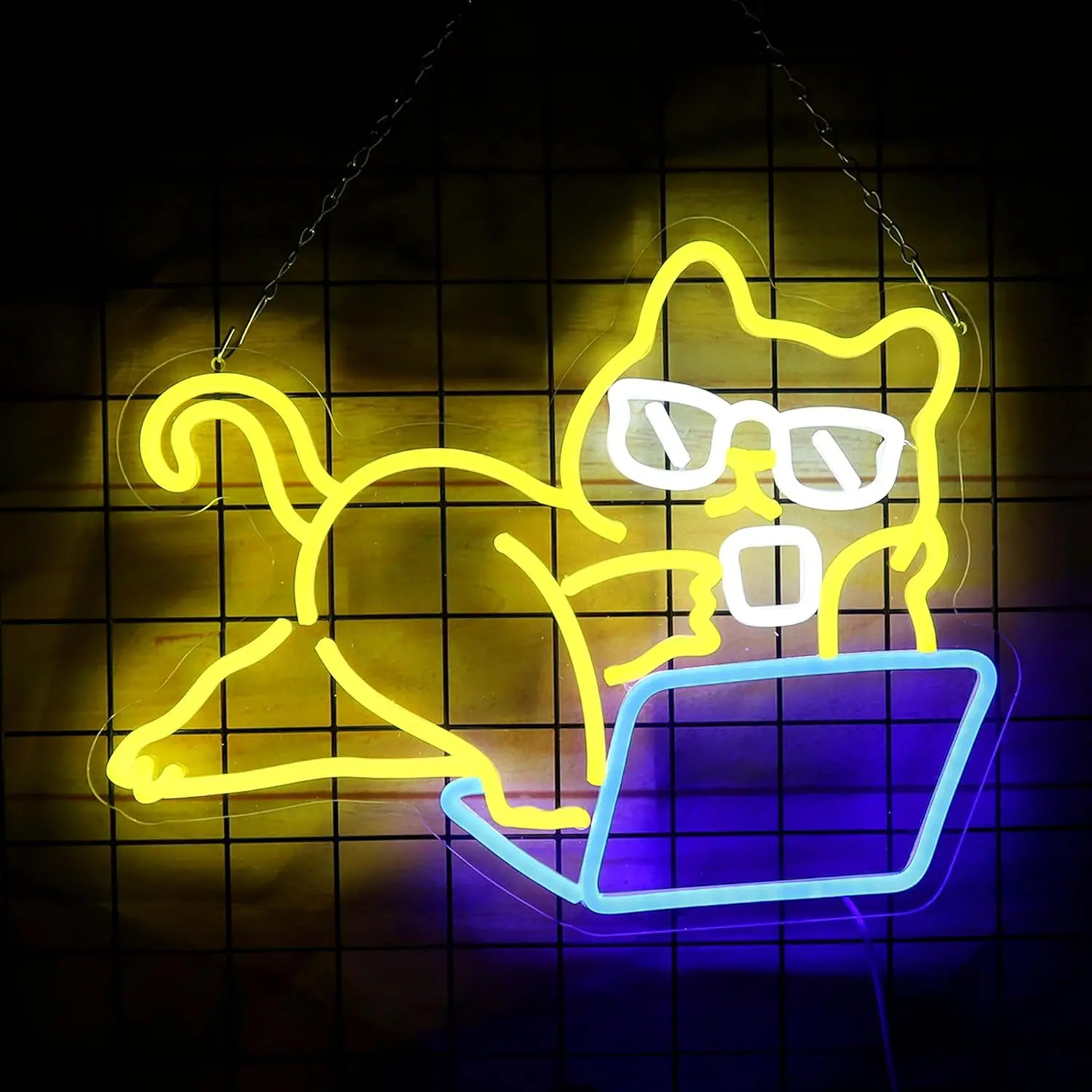 Lazy Cat Neon Sign Cute Sunglasses Notebook Cat LED Neon Light Wall Decoration Perfect Gift for Pet Lovers and Game Lovers