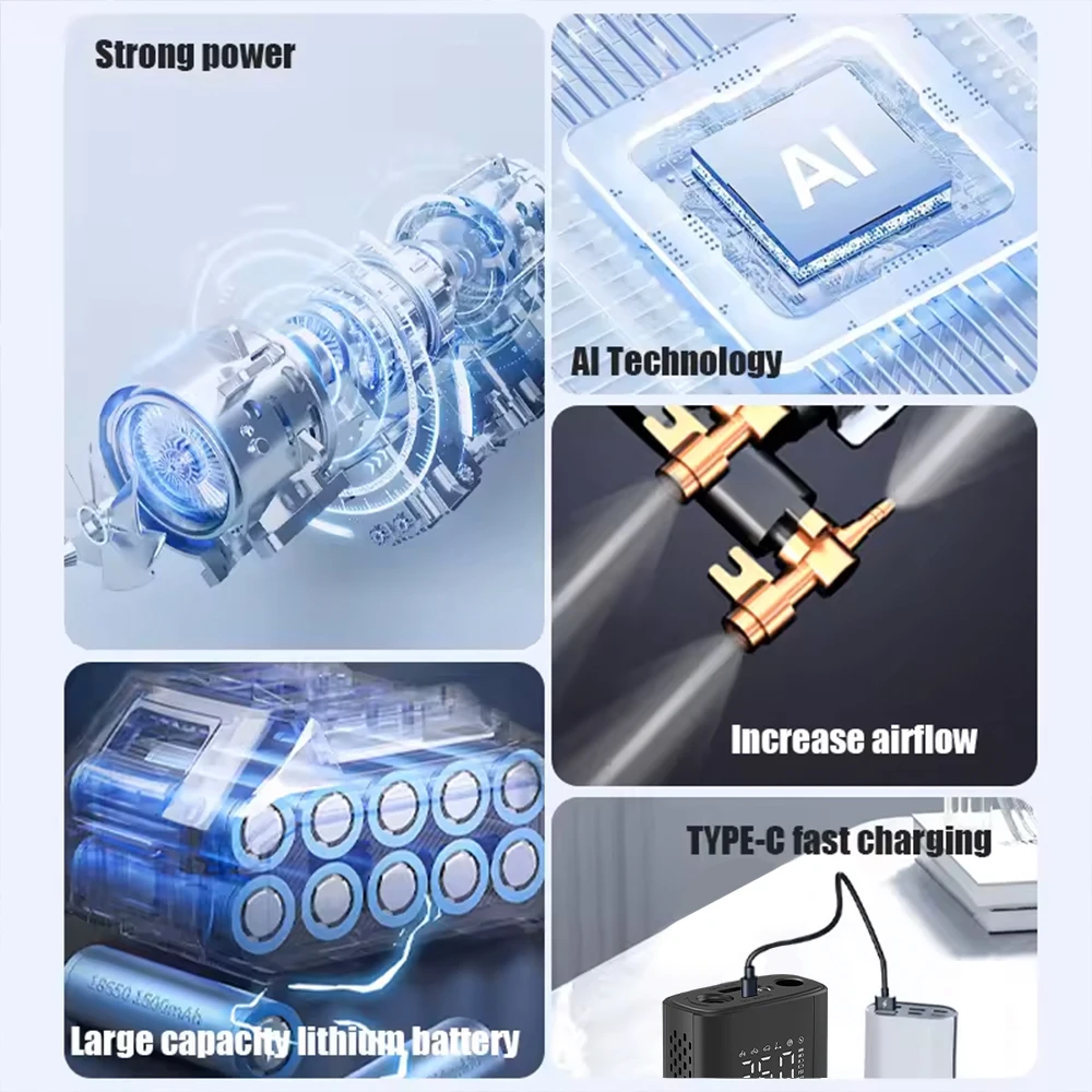 Electric Smart Air Pump 150PSI Tire Fast Inflator Portable Compressor with Digital Pressure Gauge for Car Bike Motorcycle Ball