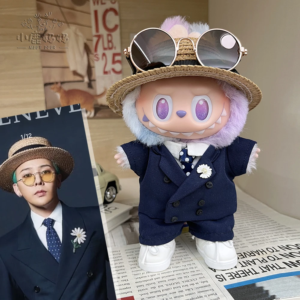 

​17 38cm Clothes For Labubu Handmade G-Dragon Inspired Mint Green Suit Set For Labubu Macaron Series Vinyl Figure Doll Clothes