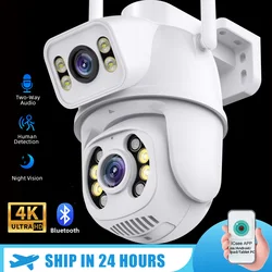 Cámara de vigilancia con Wifi para exteriores, videocámara CCTV con protección de seguridad, lente Dual de 8MP, detección humana, inalámbrica, PTZ, IP, ICSee, Lenovo