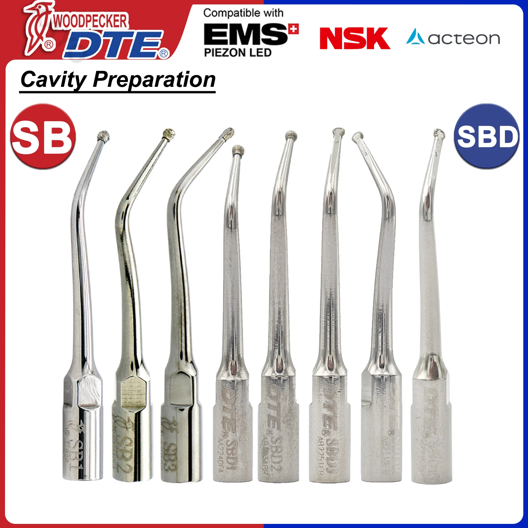 

Woodpecker DTE Dental Ultrasonic Scaler Tips SB SBD For Dentist Cavity Preparation Fit EMS UDS NSK SATELEC Ultrasonic Scaler