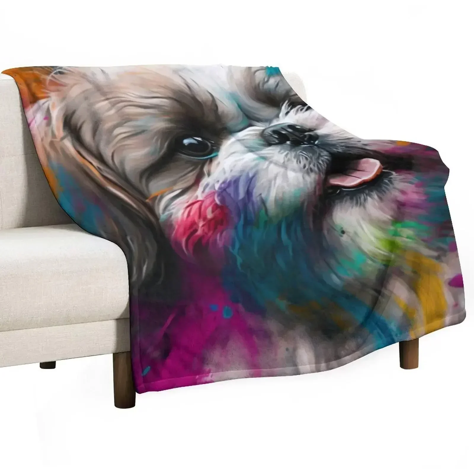 

Shih Tzu Synesthetic Splash Painting Artwork Throw Blanket Decorative Beds Loose Blankets