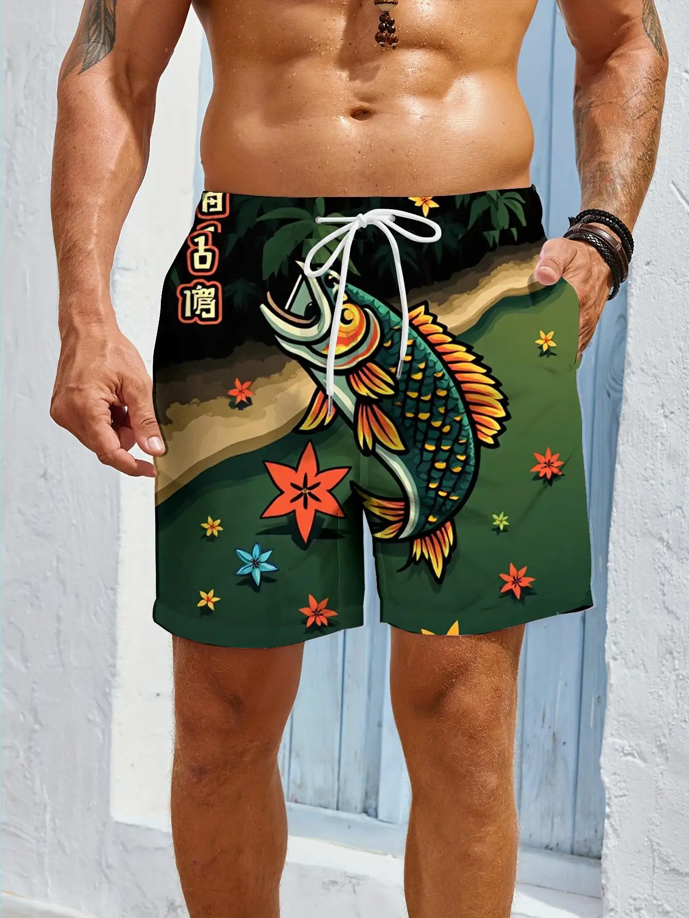 1pcs Men's Short swim trunks2026 Summer 3D Printed Short sleeve Polyester New pants Quick drying running Breathable