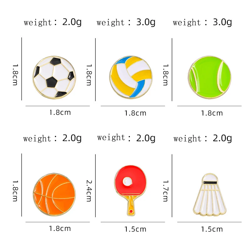 Football Cartoon Brooch Basketball Badminton Table Tennis Cute Sports Series Badge Men\'s and Women\'s Clothing Bag Accessories