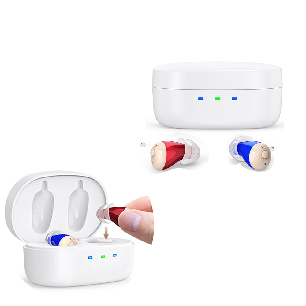 Mini Rechargeable Hearing Earphones Amplifiers , Headphones For The adults, hearing earbuds aids With Magnetic Charging Box