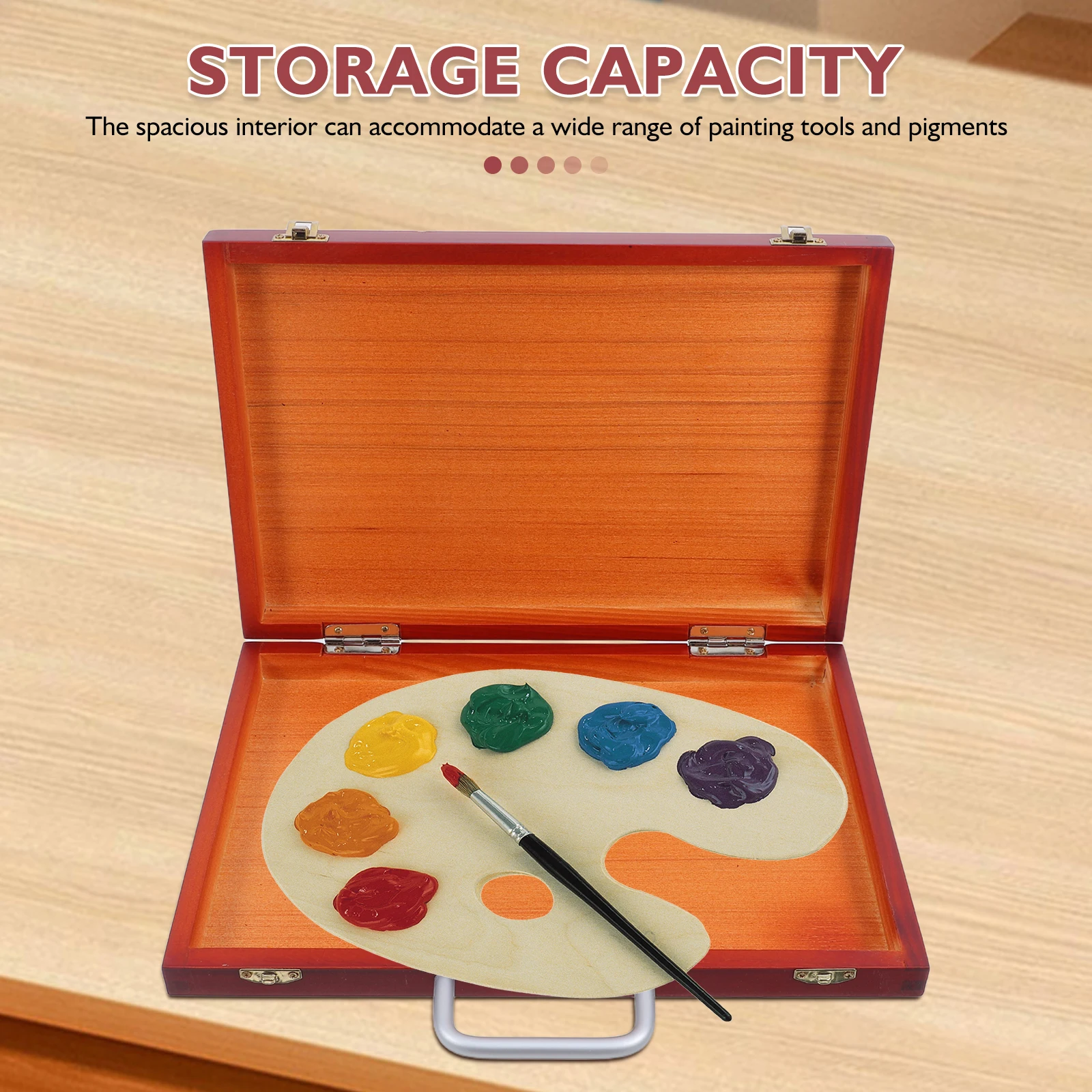 

Lightweight Wooden Painting Tool Storage Organizer European Style Portable Art Supply Container for Brushes and Pigments