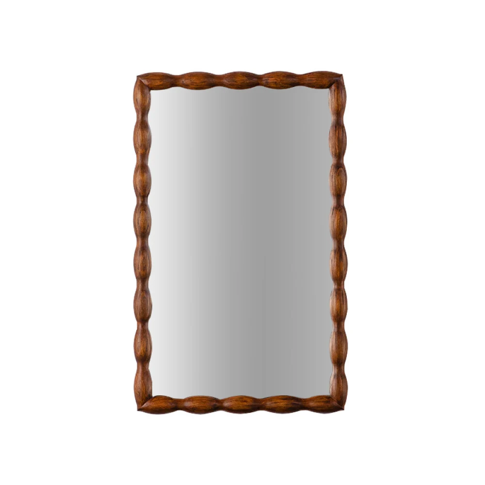 

36.02" Mid-Century Modern Swirl Wood Frame Mirror - Solid Wood & MDF Wall-Mounted Full-Length Mirror, Brown Decorative Mirror for Bedroom/Living Room