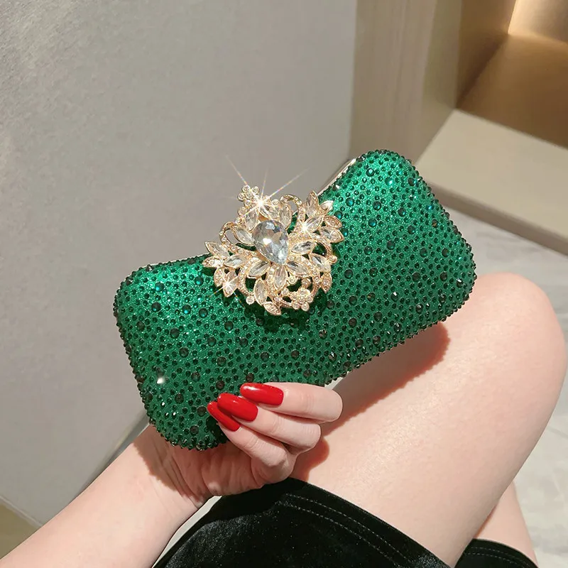 

Новые роскошные зеленые клатчи 2026 года с бриллиантовой инкрустацией, женские вечерние сумочки для банкетов, сумки для помады и телефона, сумки через плечо на цепочке