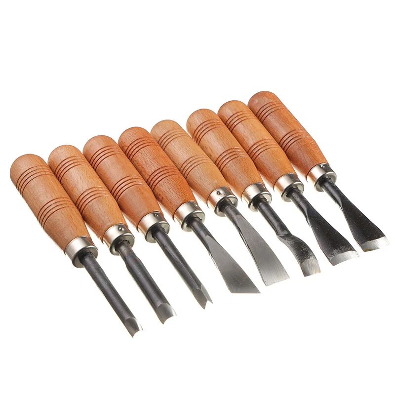 8Pcs/Set Wood Carving Woodpecker DIY Hand Carving Wood Tools Chisel Set Knives Set Woodworking High Quality Dropshipping Center