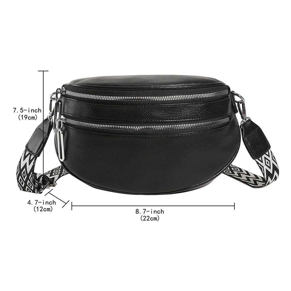 Women Stylish Crossbody Bag with Wide Strap Vintage Chest Bag PU Leather Fashion Sling Bag Female Daily Dating Bag