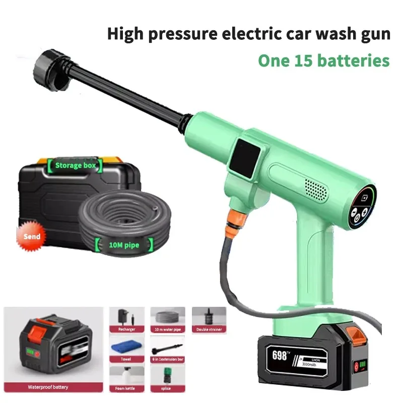 

【Popular】800W Brushless High Pressure Electric Car Wash Water Garden Home 21V Portable Rechargeable 6 In 1 Cordless Cleaning To