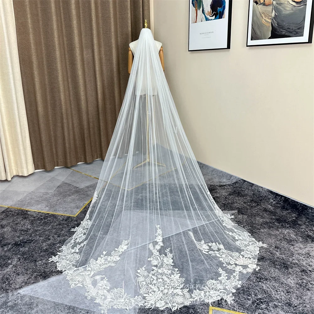 

Ivory Lace Applique Edge Wedding Veil Cathedral Long One Layer 3 Meters Tulle Bridal Veil Wedding Accessories