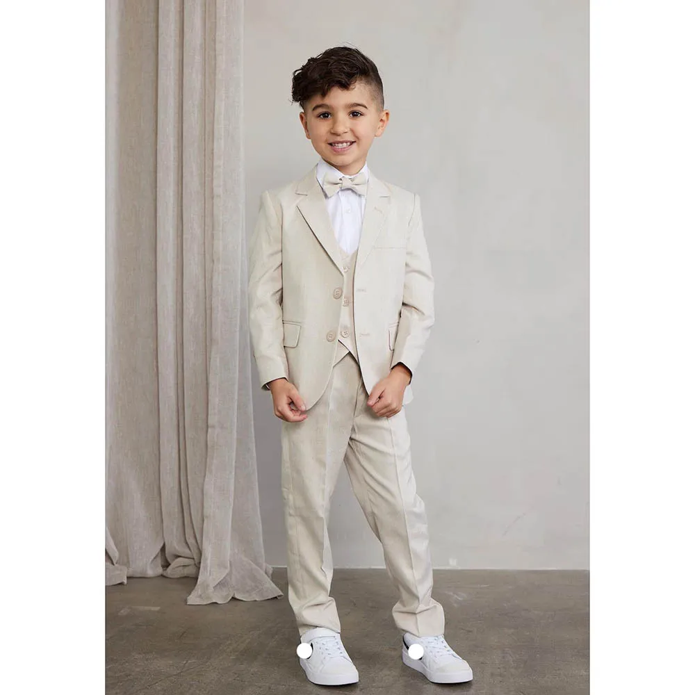 

Beige Baby Kids Clothes 3 Piece Chic Single Breasted Notch Lapel Children's Clothing Fashion Party Formal Casual Boys Suits