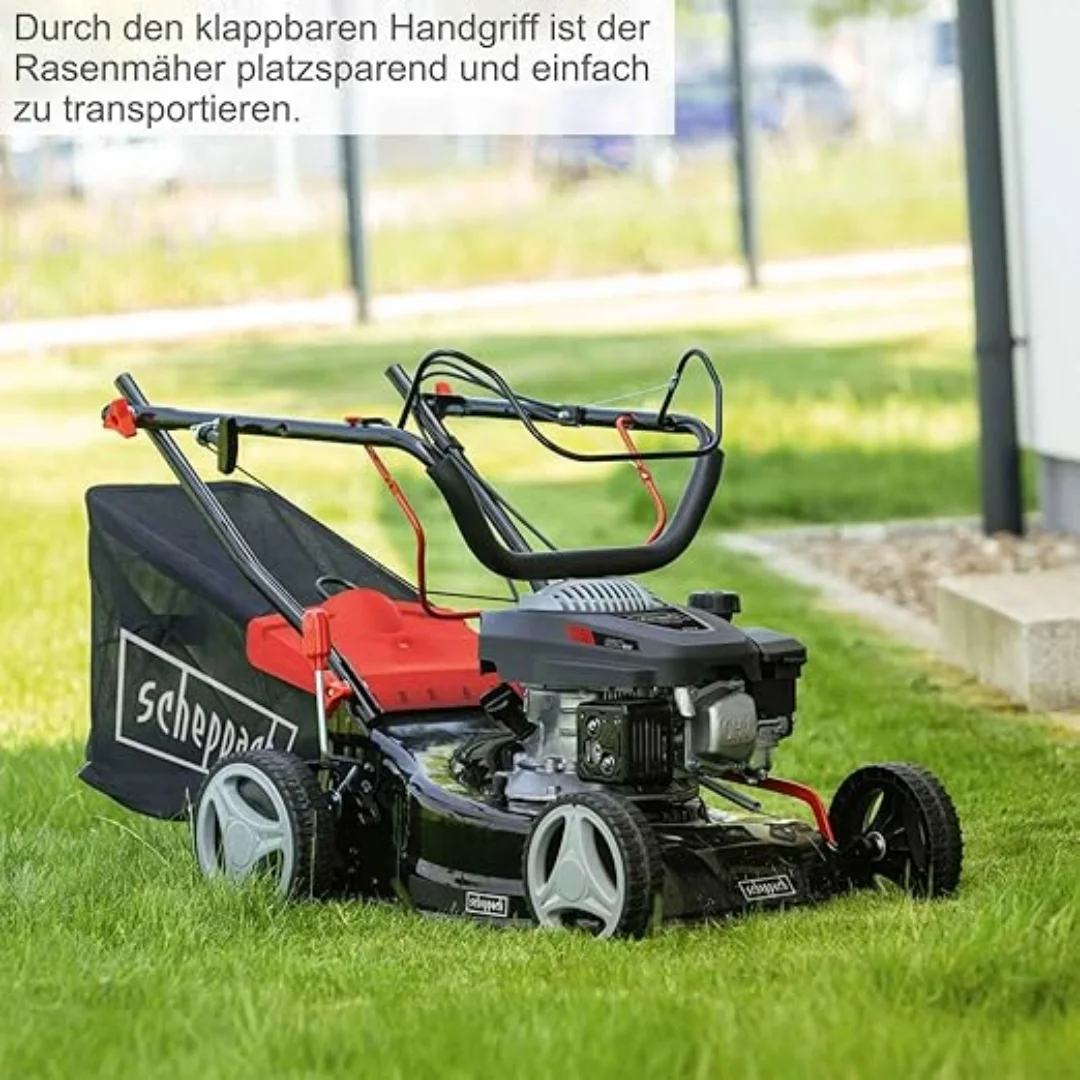 Scheppach petrol lawn mower MS150-42-3.5 hp | Cutting width 42cm | Wheel drive | Steel housing | Cleaning function | Mulch Radio