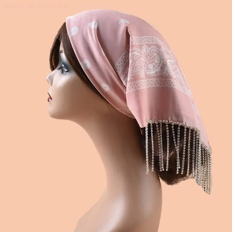 

49ME 53x53cm Square Cashew Scarf Breathable Hijab Comfortable Neck Gaiter for Fashionable Lady Women Fringed Head Wrap