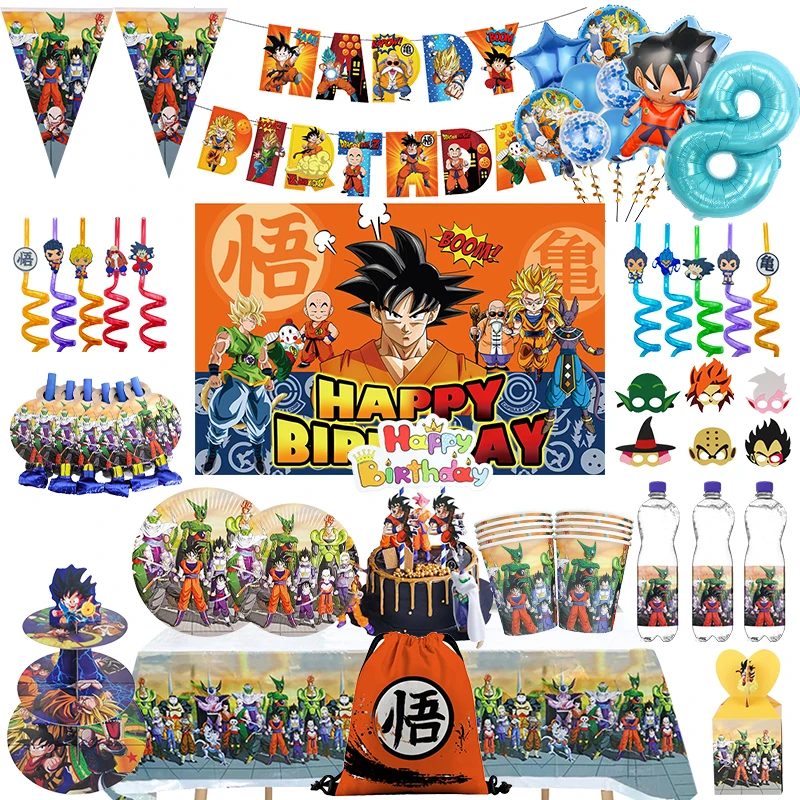 Anime Dragon Ball Z Birthday Party Decorations Goku Theme Party Tableware Backdrop Banner Masks Balloons Decor Supplies Kids Boy