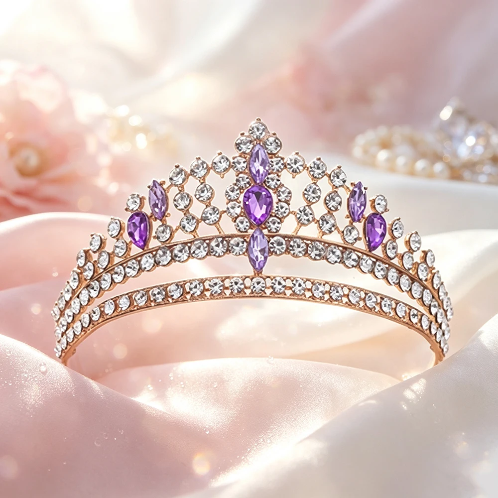Vintage Multi‑Row Crown Tiara for Women Shiny Rhinestone Bridal Headband Wedding Pageant Sweet Banquet Princess Hair Ornament - view 5