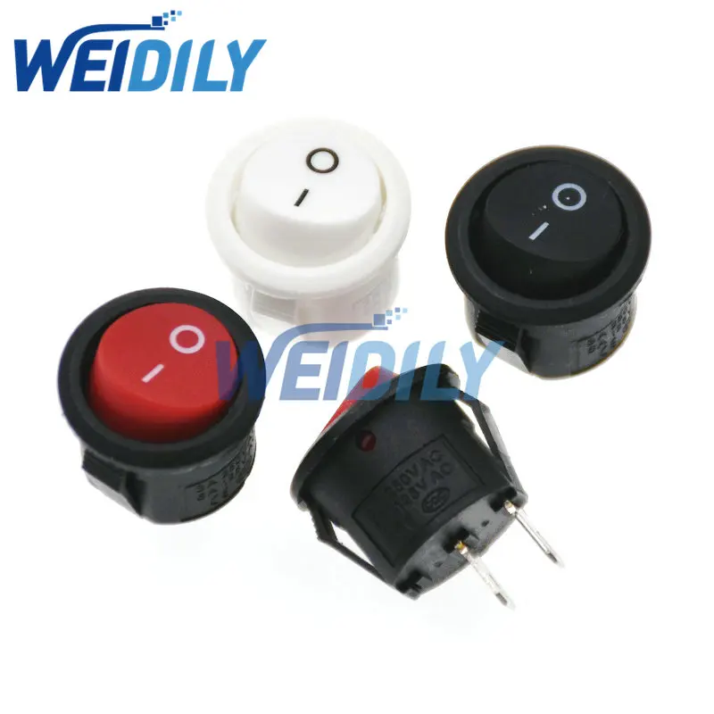 5PCS 16mm Diameter Small Round Boat Rocker Switches 3A/250V 6A/125V Black Mini Round 2 Pin ON-OFF Rocker Switch KCD1 Red White