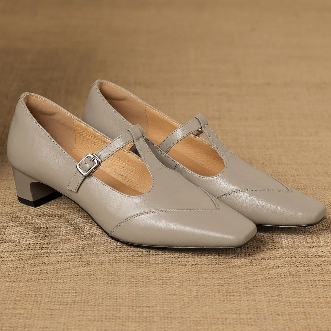 

Женские туфли-лодочки Danxuefei 2026 весна, из овчины, с квадратным носком, узким ремешком и Т-образным ремешком, на каблуке-рюмочке 3,5 см, элегантные женские туфли на каблуке