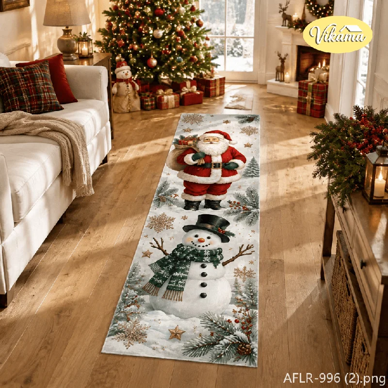 VIKAMA Christmas Festival Corridor Long Rug - Retro Santa Slide Floor Mat for Christmas Home Decoration