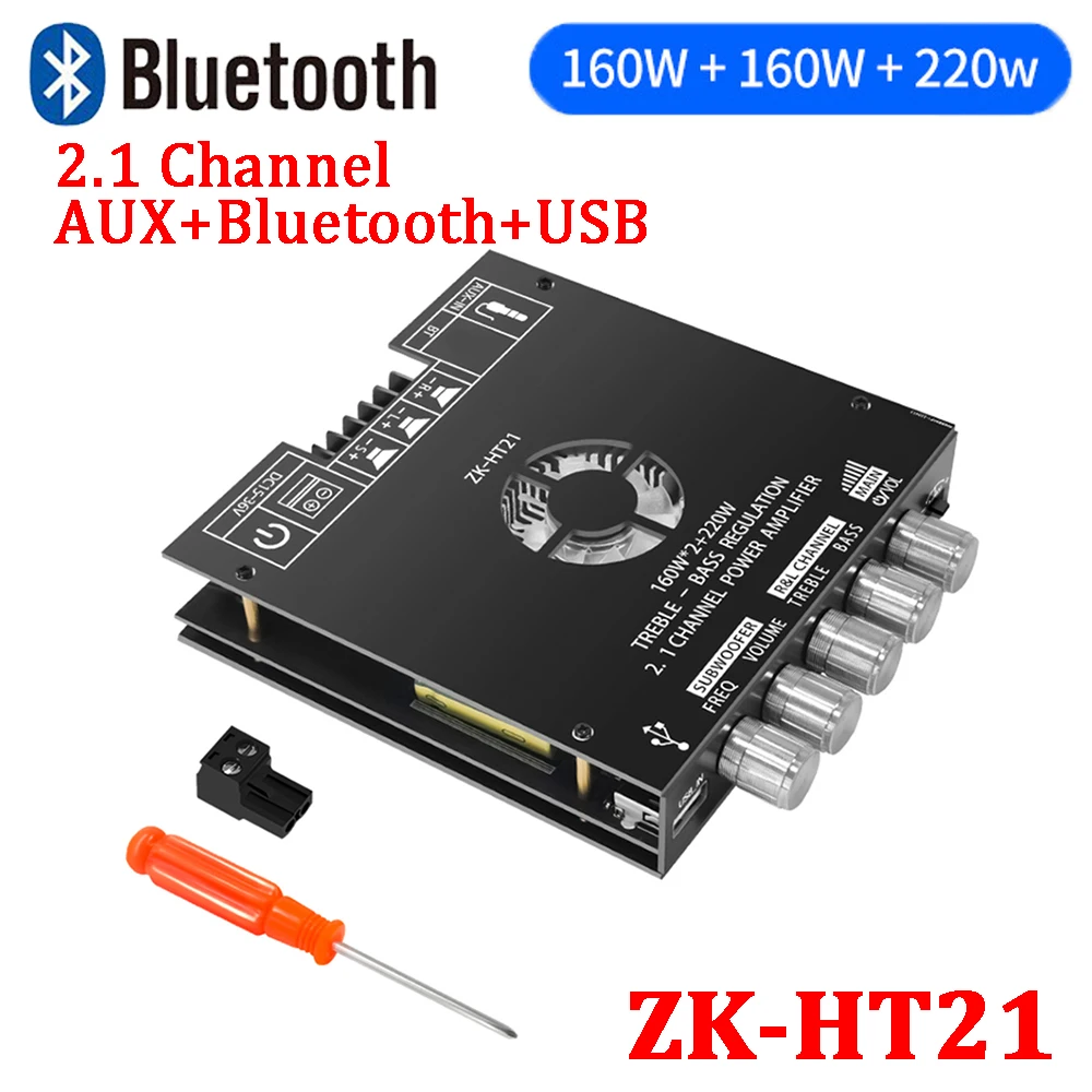 ZK-HT21 2x160+220W 2.1 Channel Bluetooth Digital Power Amplifier Board AUX Audio Stereo Subwoofer Amp Amplificador Board Module