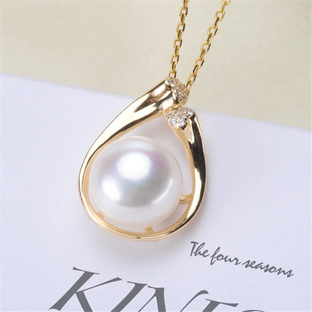 

DIY Pearl Accessories S925 Sterling Silver Pearl Jade Pendant Empty Support Women's Concealer Fit 11-13mm Round Flat Beads D447