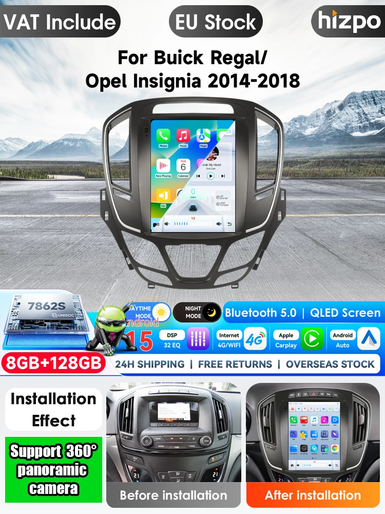 Hizpo 9,7 Zoll Intelligentes Android-Autoradio für Buick Regal und Opel Insignia 2014-2018, Multimedia-Player mit Navigation, GPS, Autoradio, WIFI, 4G, Stereo-Audio, 2-DIN-Haupteinheit, Monitor, Pro