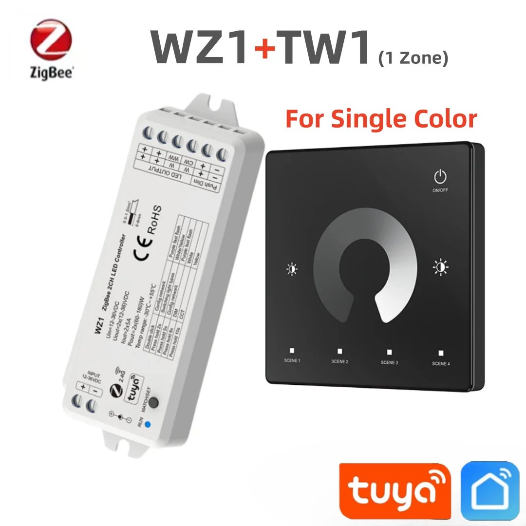 Imagem -04 - Zigbee-controlador de Luzes de Tira Led Kit Remoto para Cor Única Cor Única Zigbee Tuya Wi-fi rf Wz1 2ch 12v24v Rt1 Rt2 Tw1 Tw2