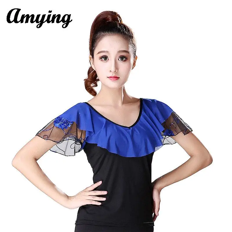 2024 Ladies Tops Modern Dance Short Sleeve Tops Women Square Performance Practice Training Costume Horn Sleeve Top Plus Size