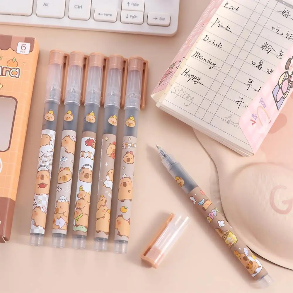 6 шт., эстетическая гелевая ручка с капибарой в штучной упаковке, красивая прямая жидкая шариковая ручка для письма, подпись, нейтральная ручка 0,5 мм, студенческая