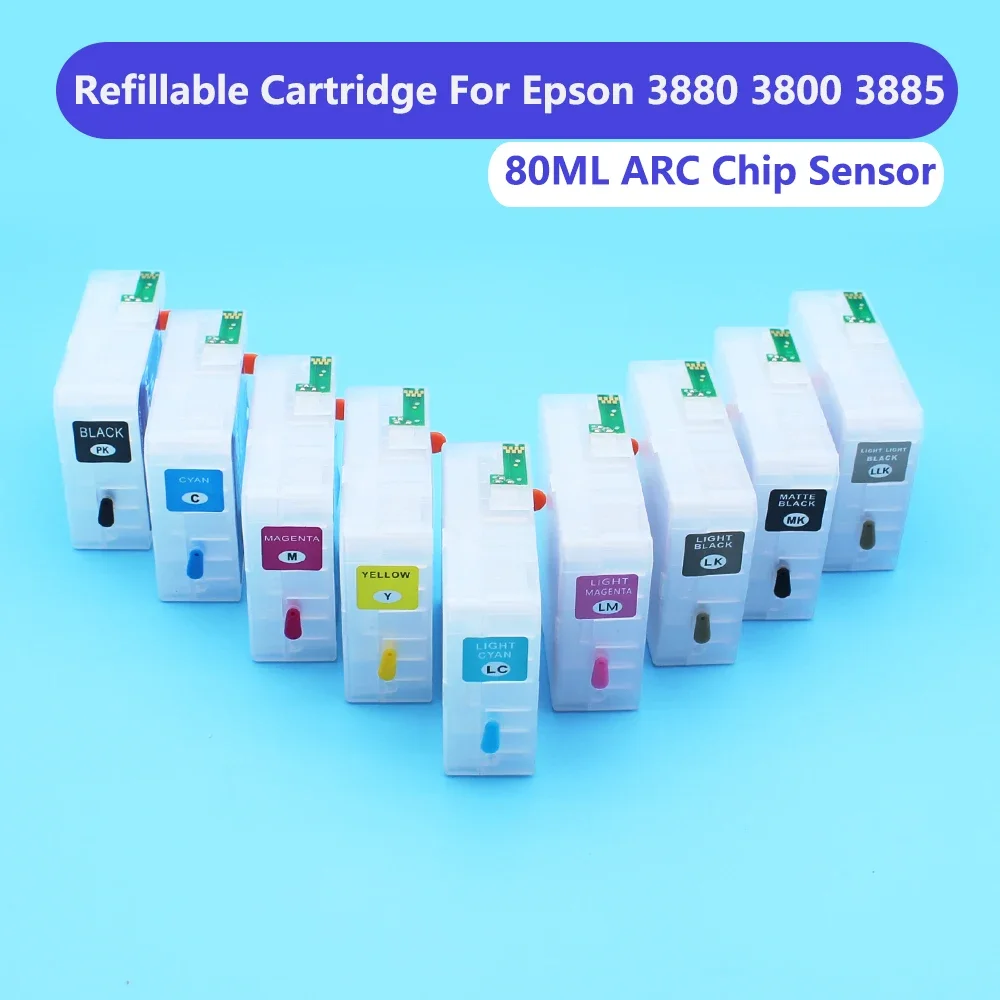 80ML Printer Empty Refillable Ink Cartridge for Epson Stylus Pro 3800 3880 Printer With Auto Reset Chip Sensor ARC Cartridges