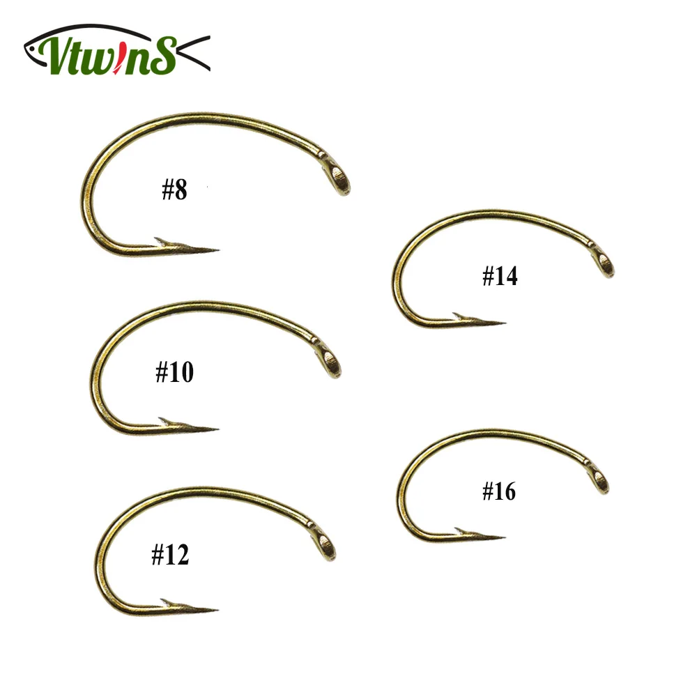 Vtwins 100PCS Fly Fishing Hook Caddis Larva Pupa Scud  Emerger and Mayfly Nymph patterns Bronzed Finish Fly Tying Fishing Hooks