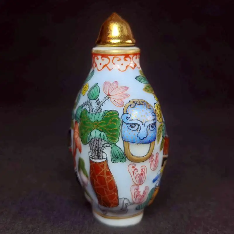 YIZHU CULTUER ART Size 6.5×4.1cm Mark China Qing Qianlong Porcelain Painting Flower Statue Snuff Bottle Collection Decoration