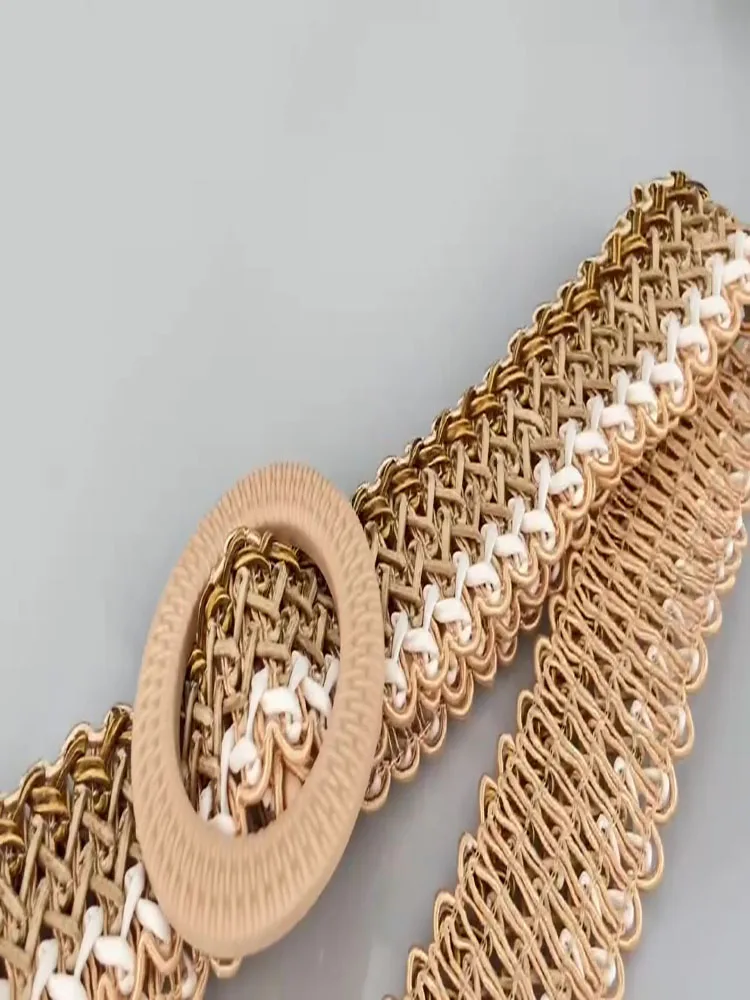 Богемный широкий ремень, винтажный женский плетеный соломенный пояс, летние круглые сетчатые пряжки, дикие плетеные ремни для женщин, Лидер продаж