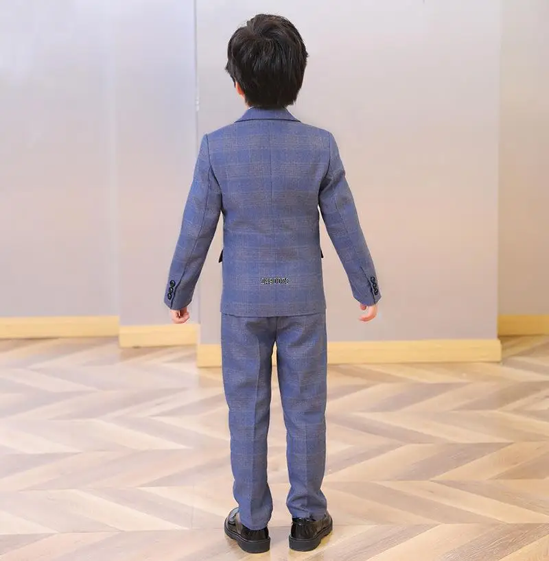 Children Formal Wedding Suit Kids Plaid Jacket Vest Pants Photograph Dress Boys Birthday Tuxedo Suit Children Graduation Costume