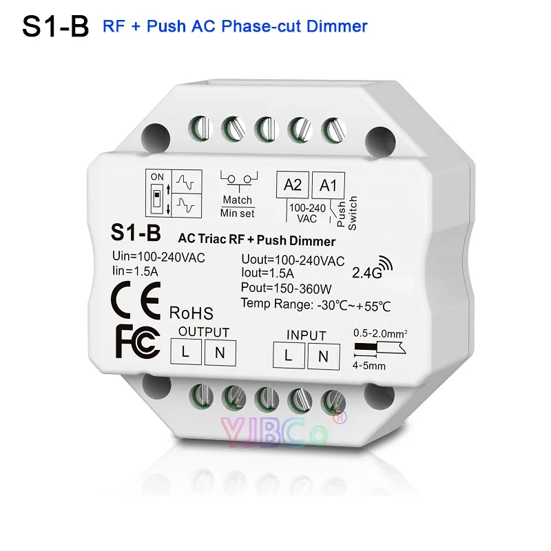 110V-220V AC S1-B WT Wifi Led Triac RF Dimmer R1/R11 Remote 2.4G Wireless 1.5A 150W-360W Push Dimmer LED Switch Controller