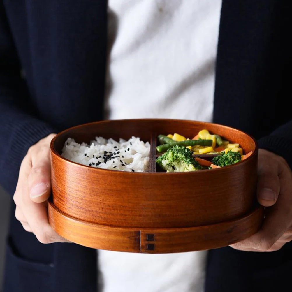 

1pc Japanese Style Large Capacity Wooden Single Layer Divided Lunch Box Leakproof Food Storage Meal Prep Container For