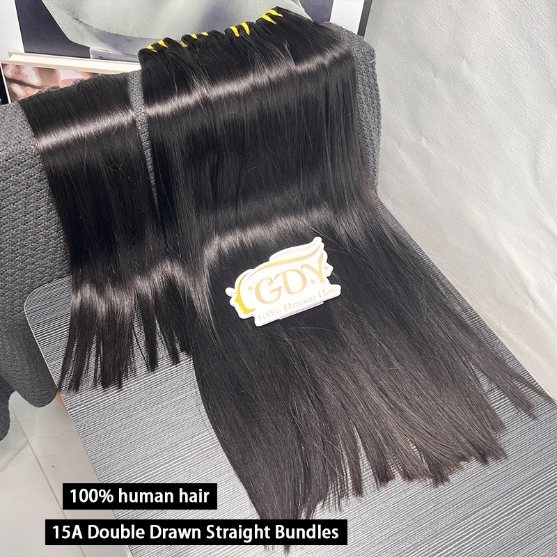 

15A Двойные нарисованные девственные прямые пучки человеческих волос, необработанные вьетнамские пучки волос, человеческие волосы, необработанные наращивание волос