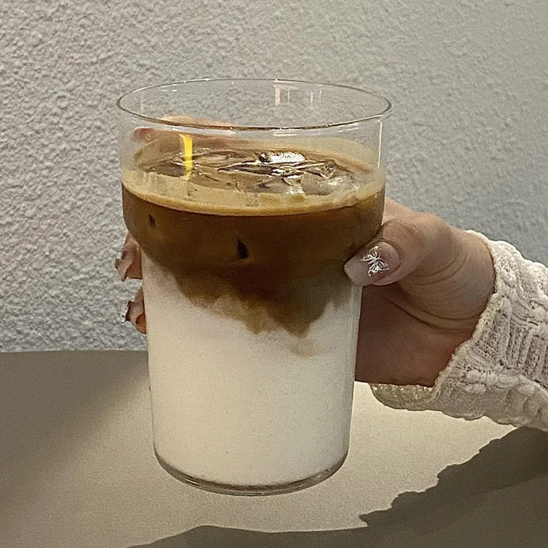 Taza de cristal Ins, taza de café con leche y jugo transparente, taza de agua de gran capacidad, tazas para beber té de la leche, suministros de decoración duraderos
