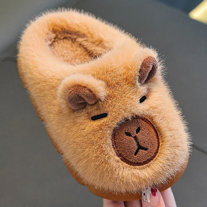 Capybara Cartoon Flauschige Hausschuhe Kinder Indoor Weichen Boden Mutter-Kind Baumwolle Hausschuhe Anti Slip Winter Warme Plüsch Rutschen 45 – Detail 5