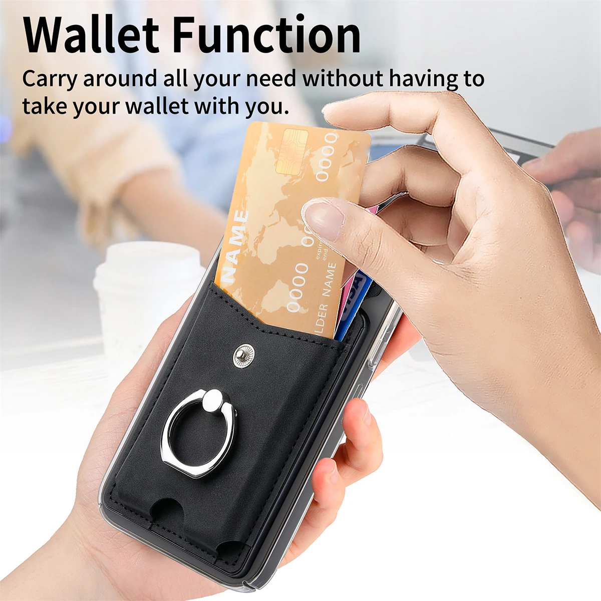 1 قطعة الهاتف المحمول البنصر مشبك حامل المحفظة تصميم حافظة للبطاقات سعة بطاقة متعددة قبضة آمنة وظيفة حامل