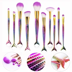 10Pcs Mermaid Makeup Brush Set Fish Tail Foundation Powder Eyeshadow Make Up Brushes Contour Blending Cosmetic Brushes Maquiagem