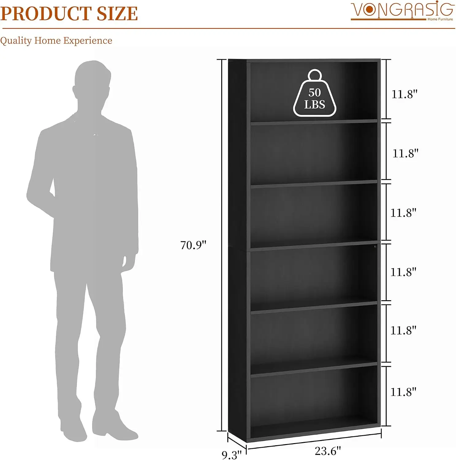 6-Tier Open Bookcase and Bookshelf, Floor Standing Wood Display Storage Shelves 71 Inch Tall Bookcase Home Decor , Customized