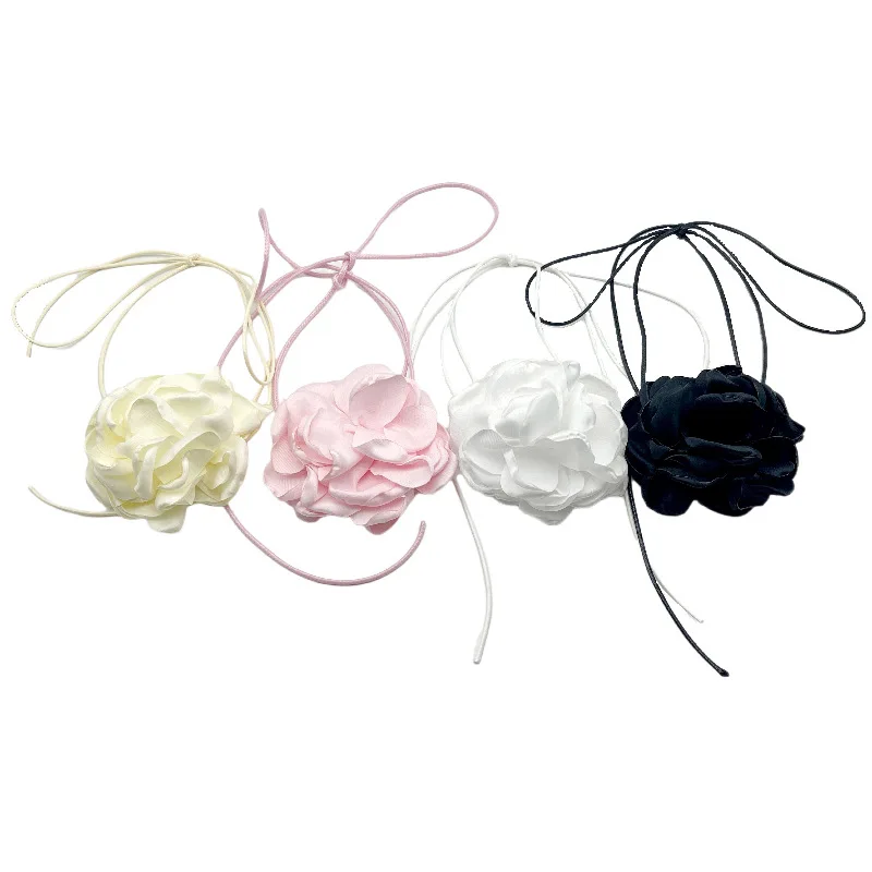 Large Flower Choker For Women Short Necklace String Knot Style Aesthetic Fashion New Item Cute Romantic Party Jewelry 2023339