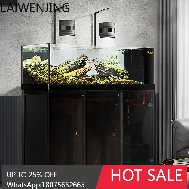 

industrial wind native stream goldfish tank bottom filter ultra-white glass cabinet tank